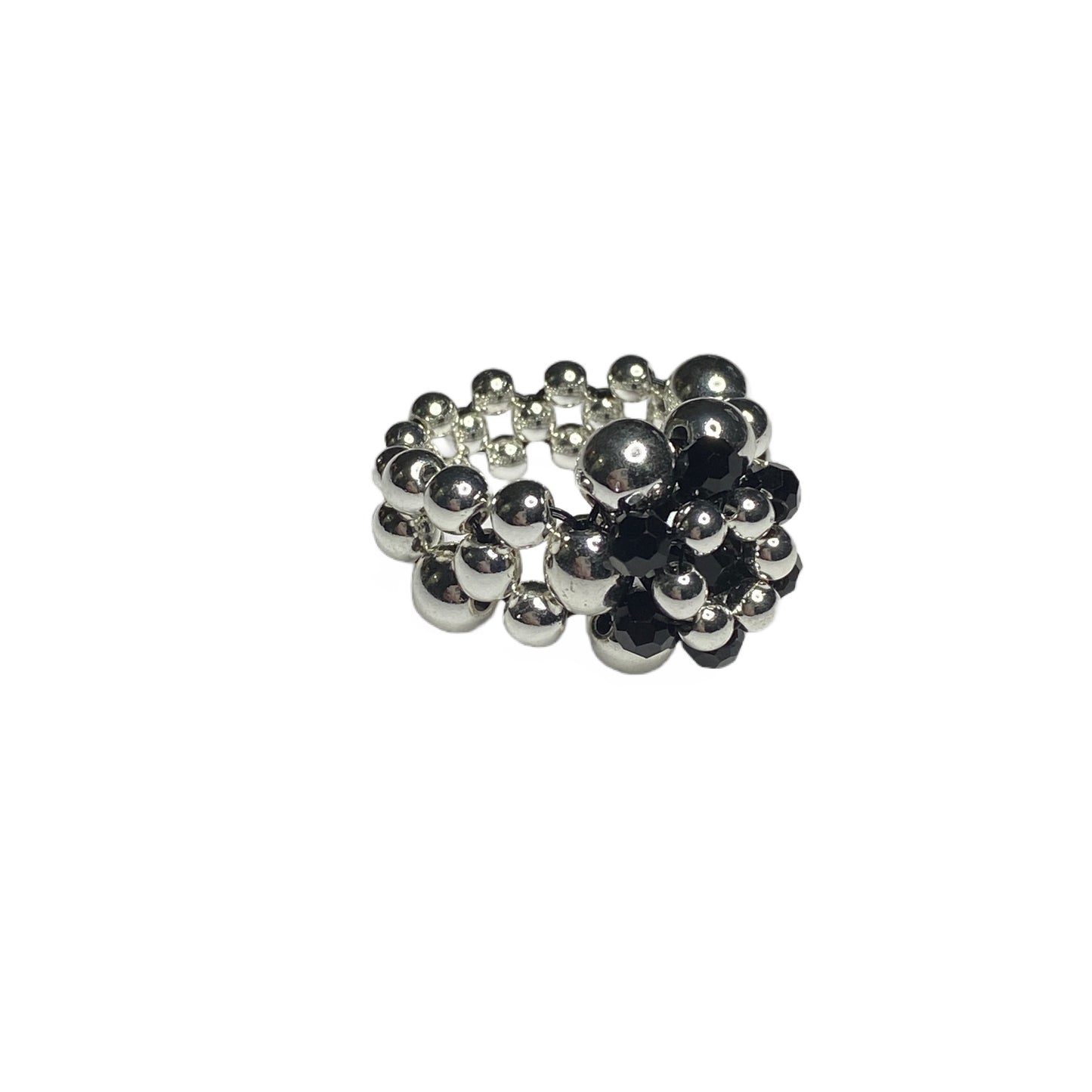Blackened Sparkle Silver Beaded Ring
