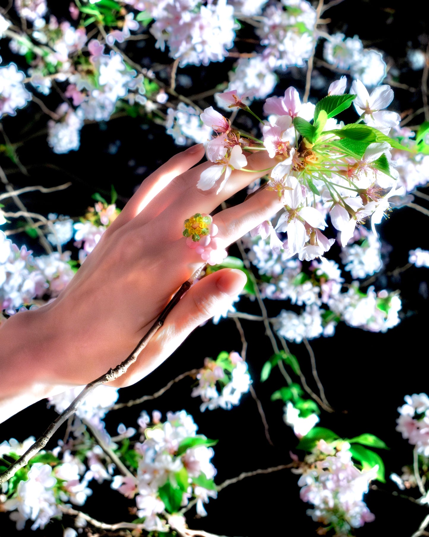 The Luminous Sakura Beaded Necklace Ring Earring