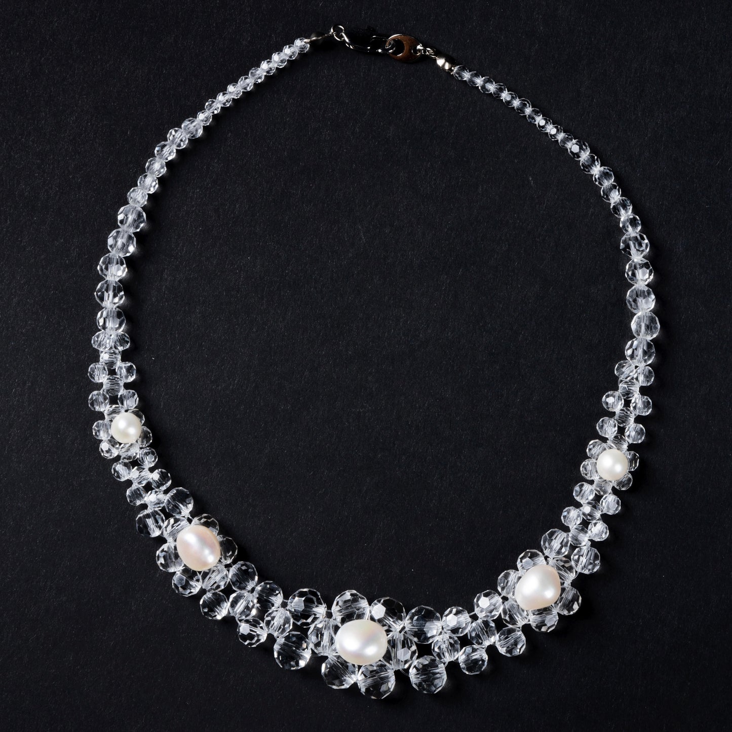 Crystal Beaded Baroque Pearl Necklace and Earrings Clear