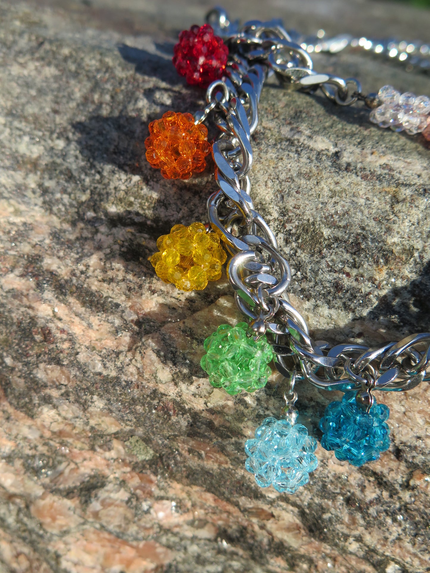 Crystal Bead Rainbow Dropped Ball Chain Necklace