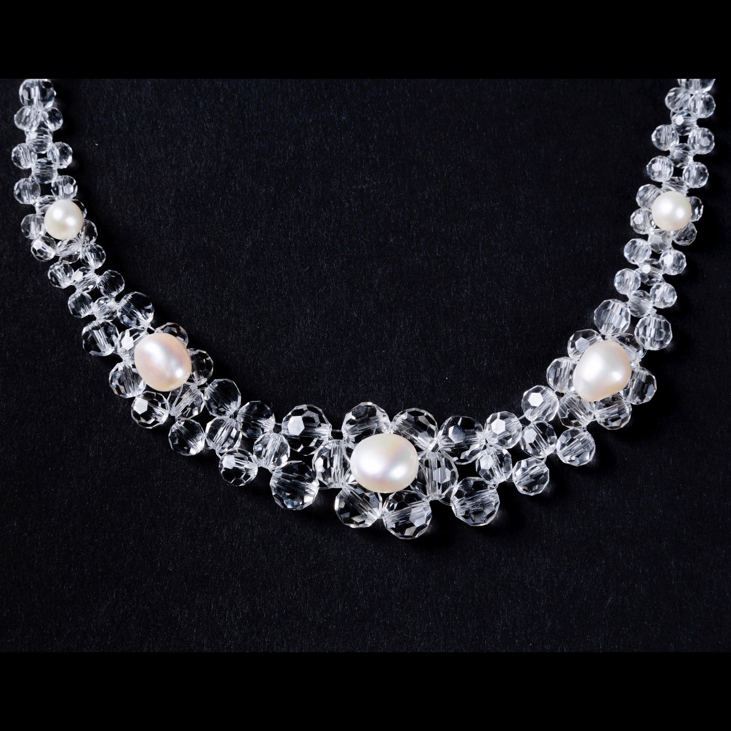Crystal Beaded Baroque Pearl Necklace and Earrings Clear