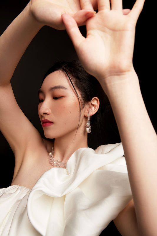 Crystal Beaded Baroque Pearl Necklace and Earrings Clear