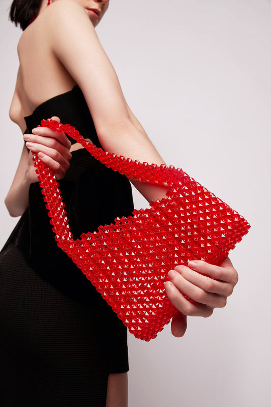 The Half Moon Beaded Handbag Red