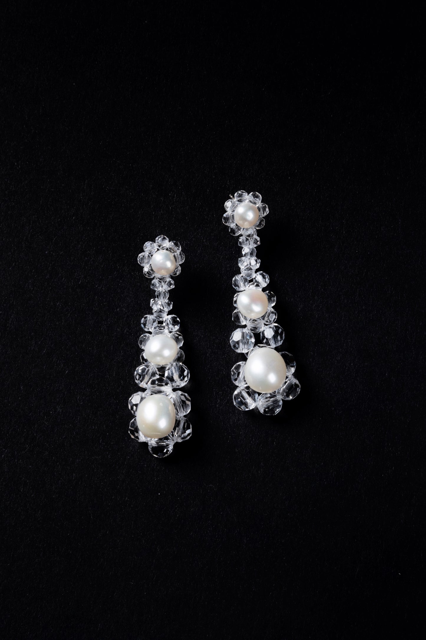 Crystal Beaded Baroque Pearl Necklace and Earrings Clear