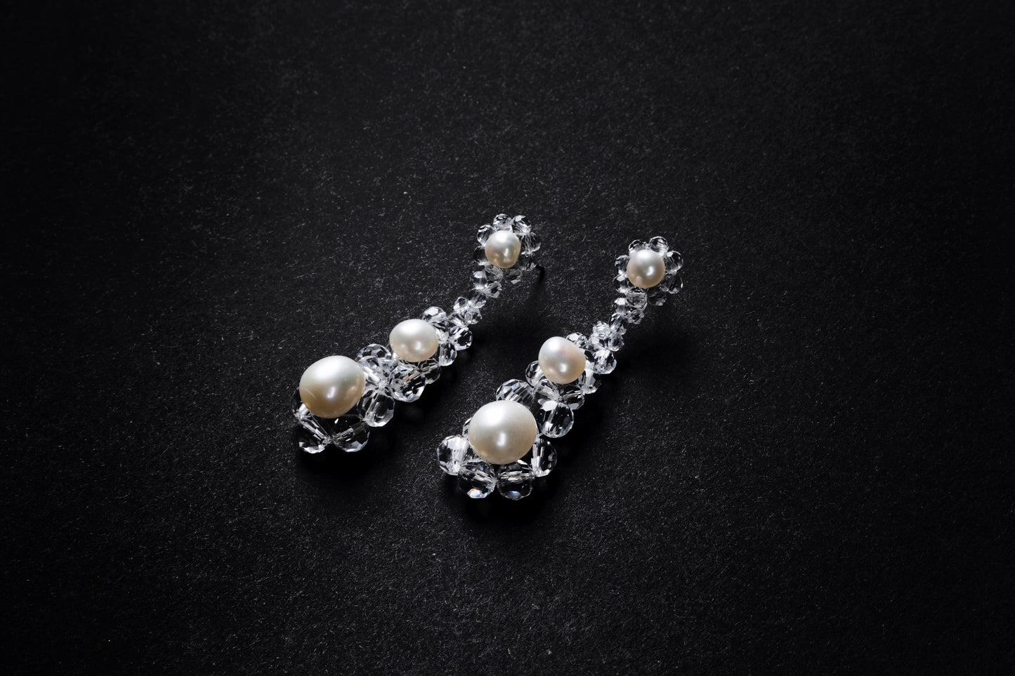 Crystal Beaded Baroque Pearl Necklace and Earrings Clear
