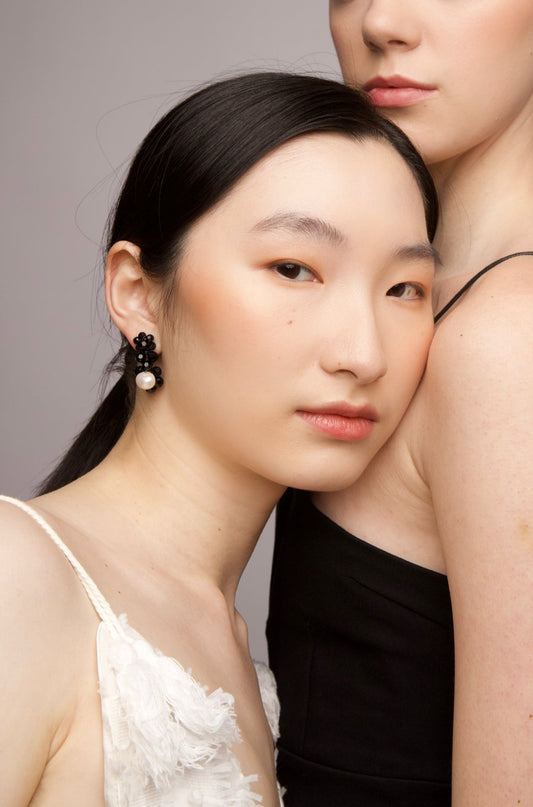 Crystal Beaded Baroque Pearl Earrings