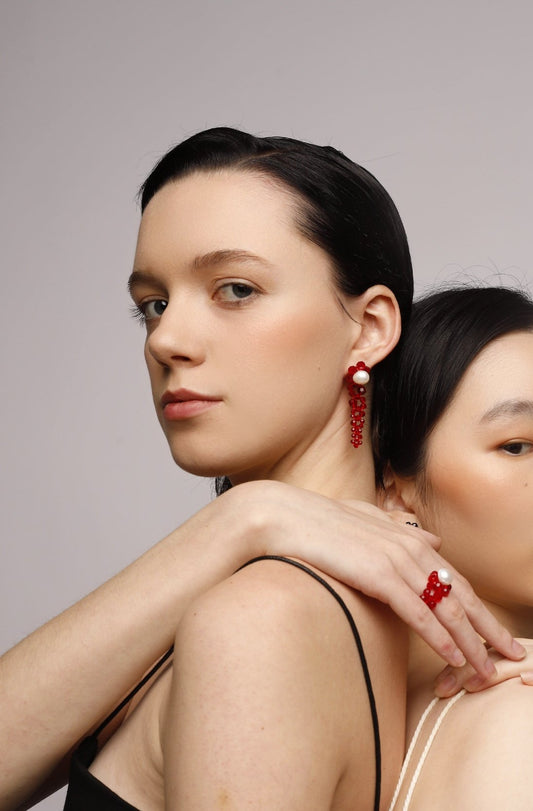 Crystal Beaded Baroque Pearl Dropped Earrings