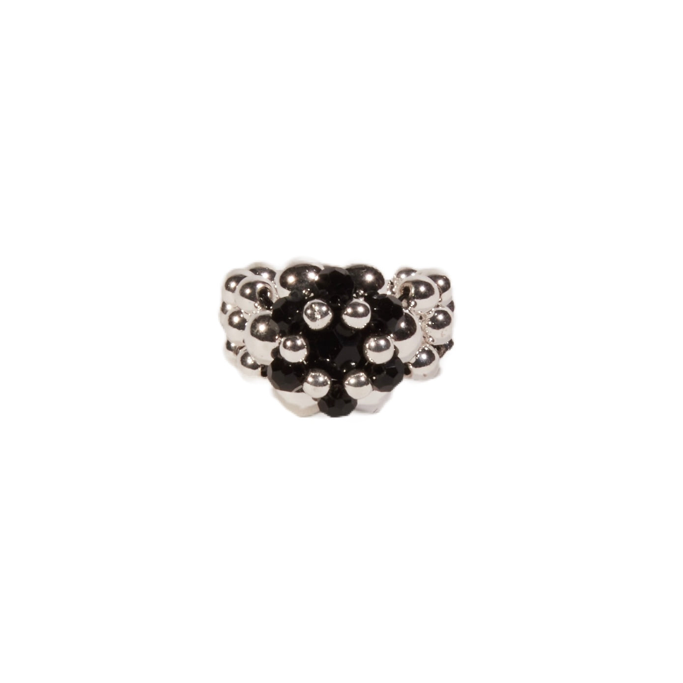 Blackened Sparkle Silver Beaded Ring