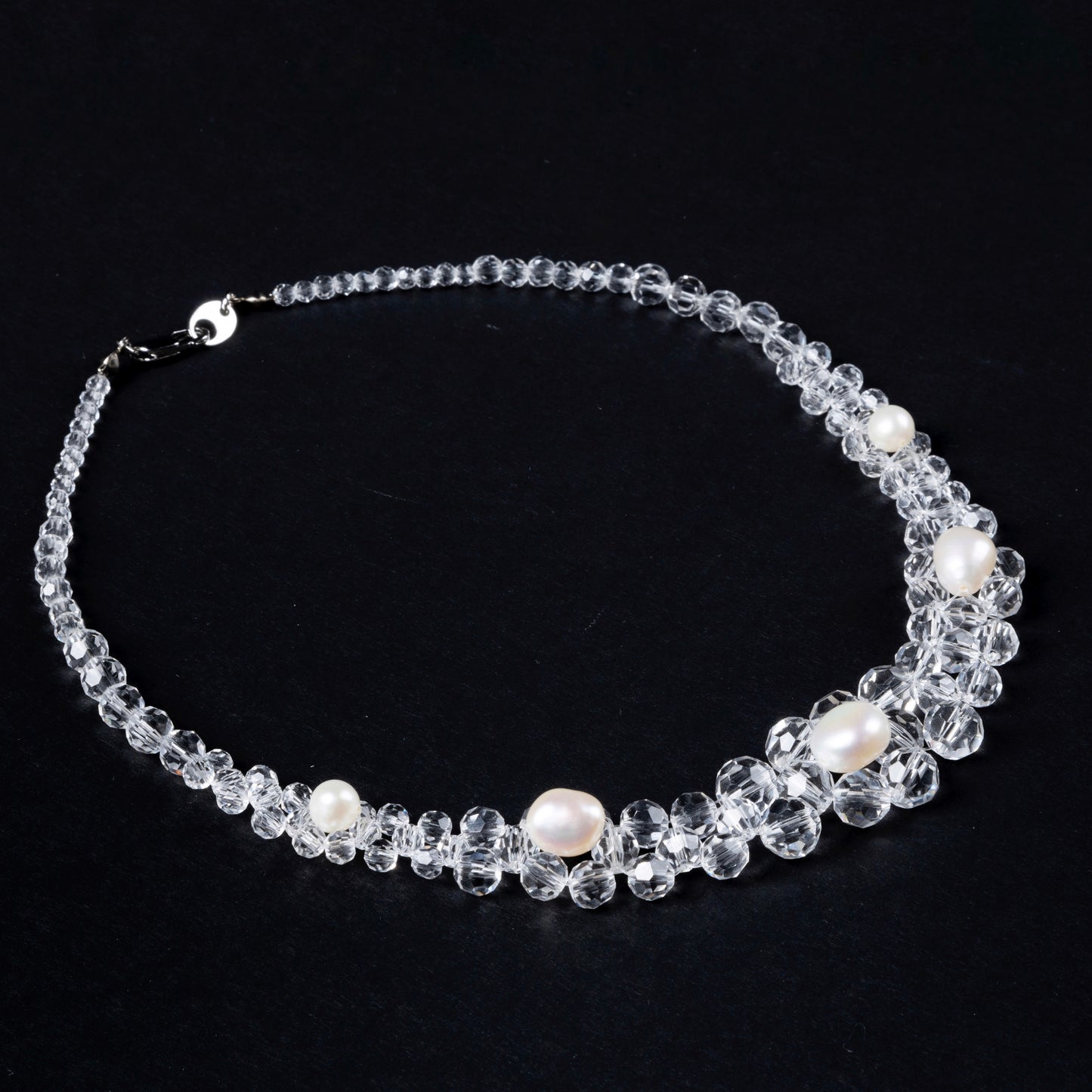 Crystal Beaded Baroque Pearl Necklace and Earrings Clear