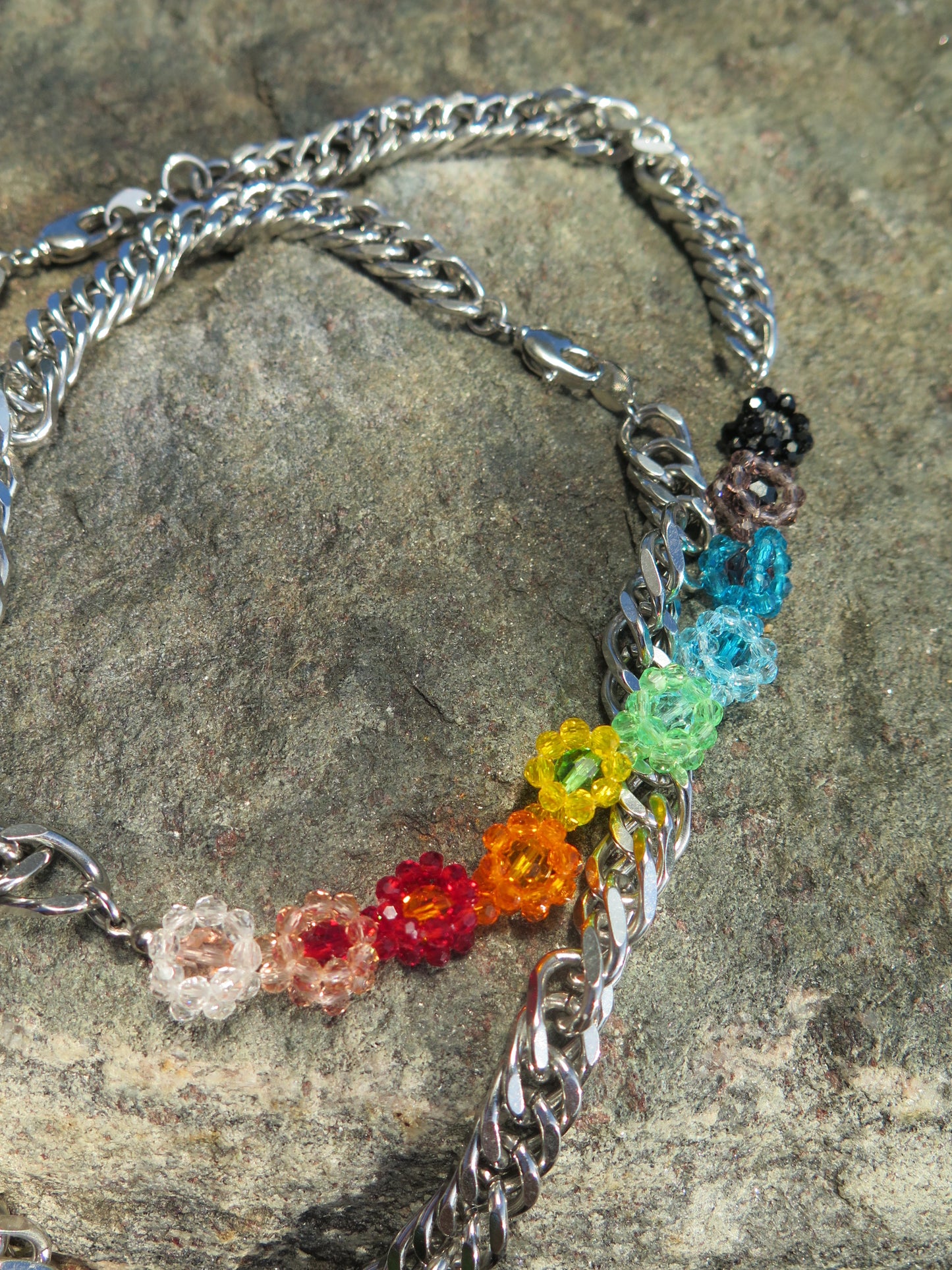Crystal Bead Rainbow Stereoscopic Flower Chain Necklace