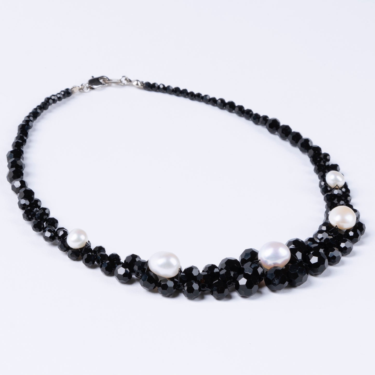 Crystal Beaded Baroque Pearl Necklace and Earrings Black
