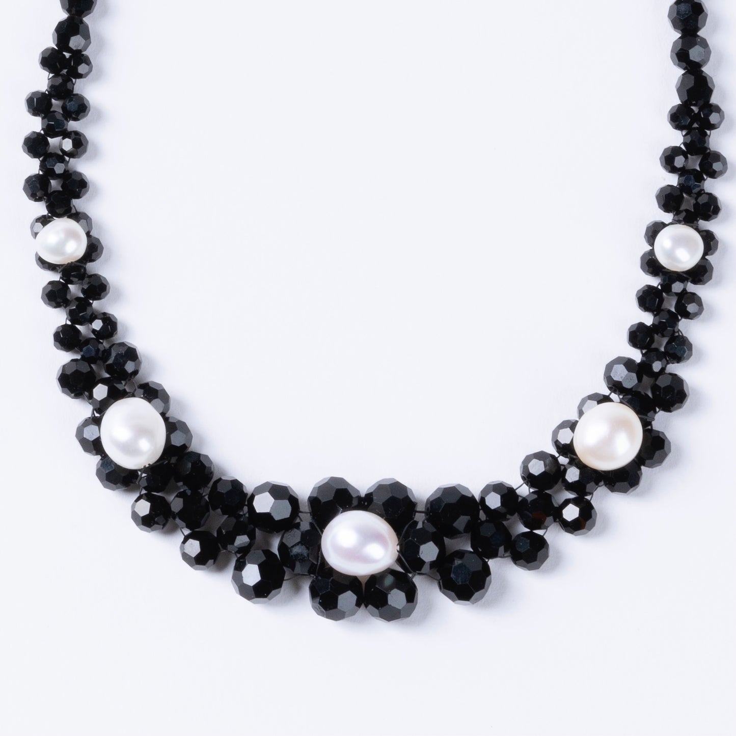 Crystal Beaded Baroque Pearl Necklace and Earrings Black