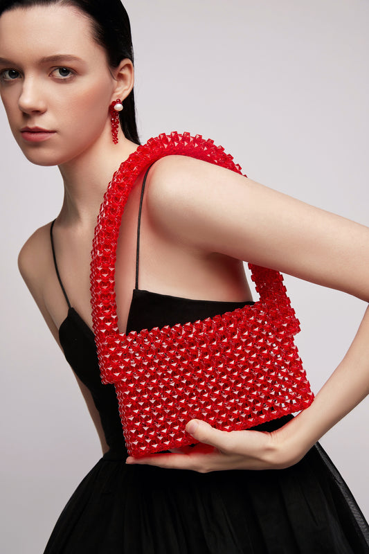 The Basket Beaded Bag Red