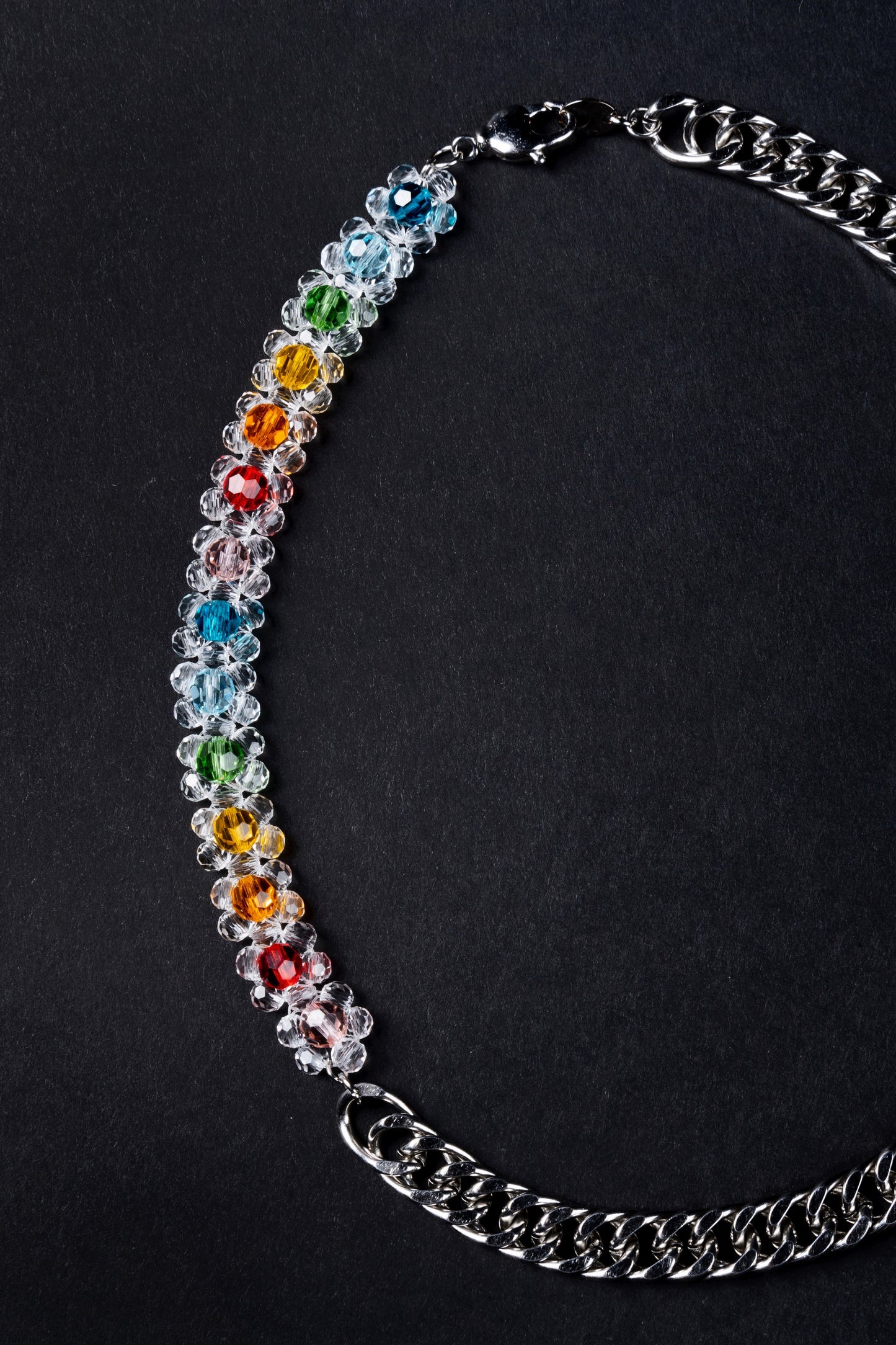 Crystal Bead Rainbow Beaded Chain Necklace Clear