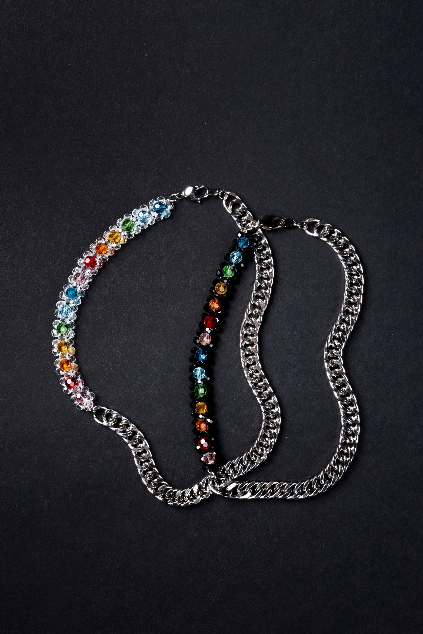 Crystal Bead Rainbow Beaded Chain Necklace Clear