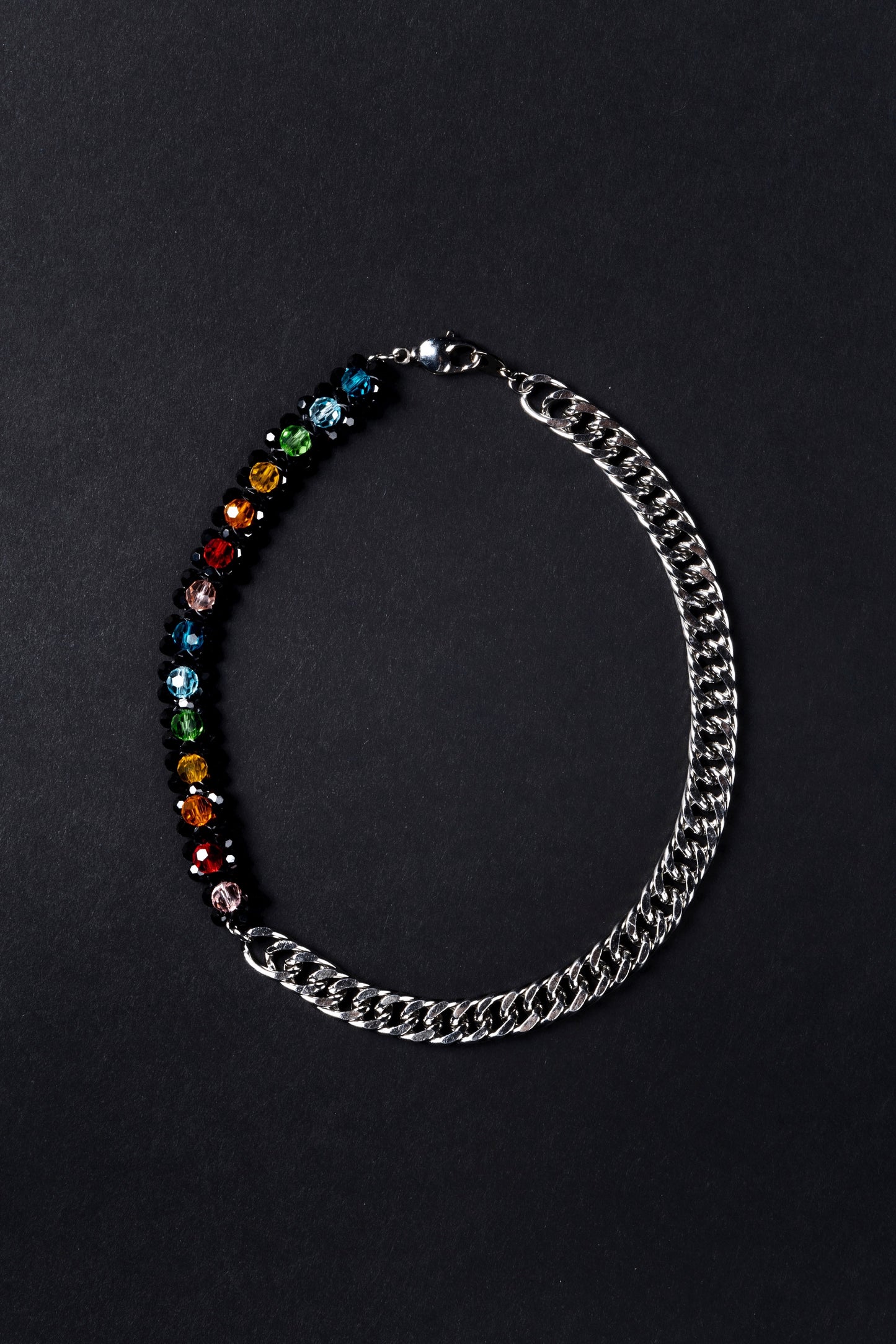 Crystal Bead Rainbow Beaded Chain Necklace Black