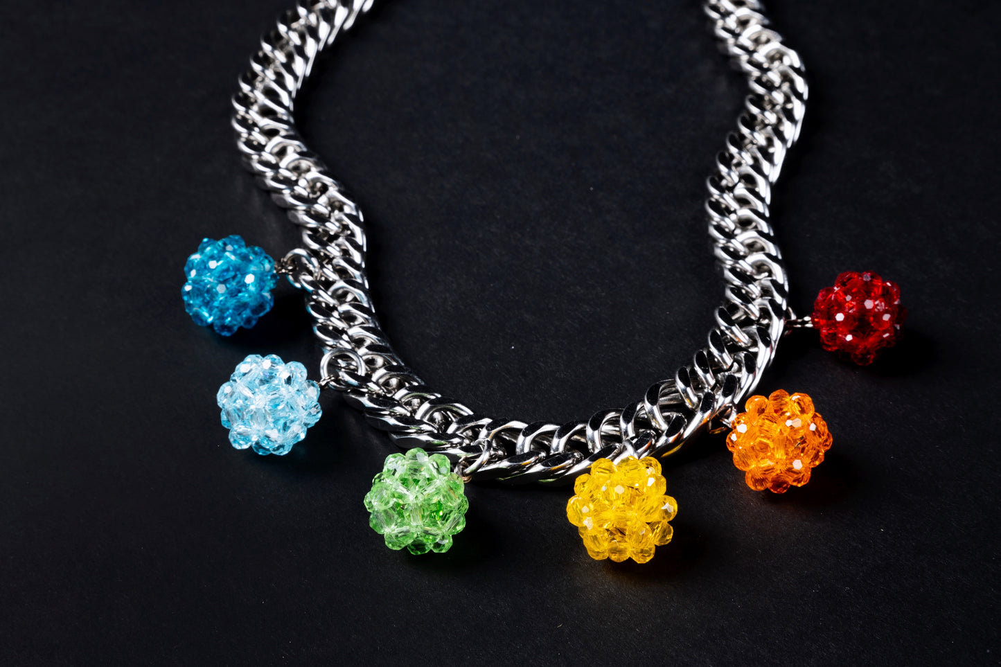 Crystal Bead Rainbow Dropped Ball Chain Necklace