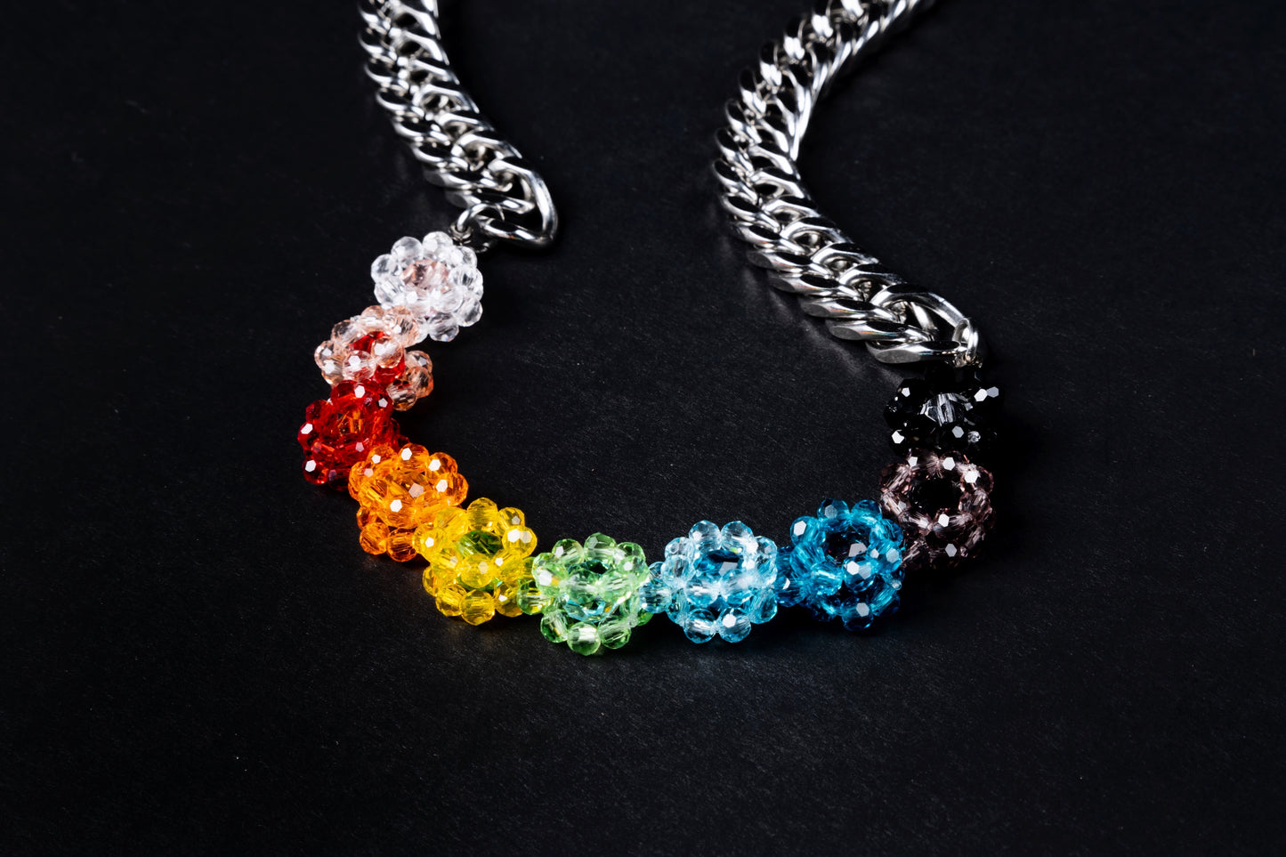 Crystal Bead Rainbow Stereoscopic Flower Chain Necklace