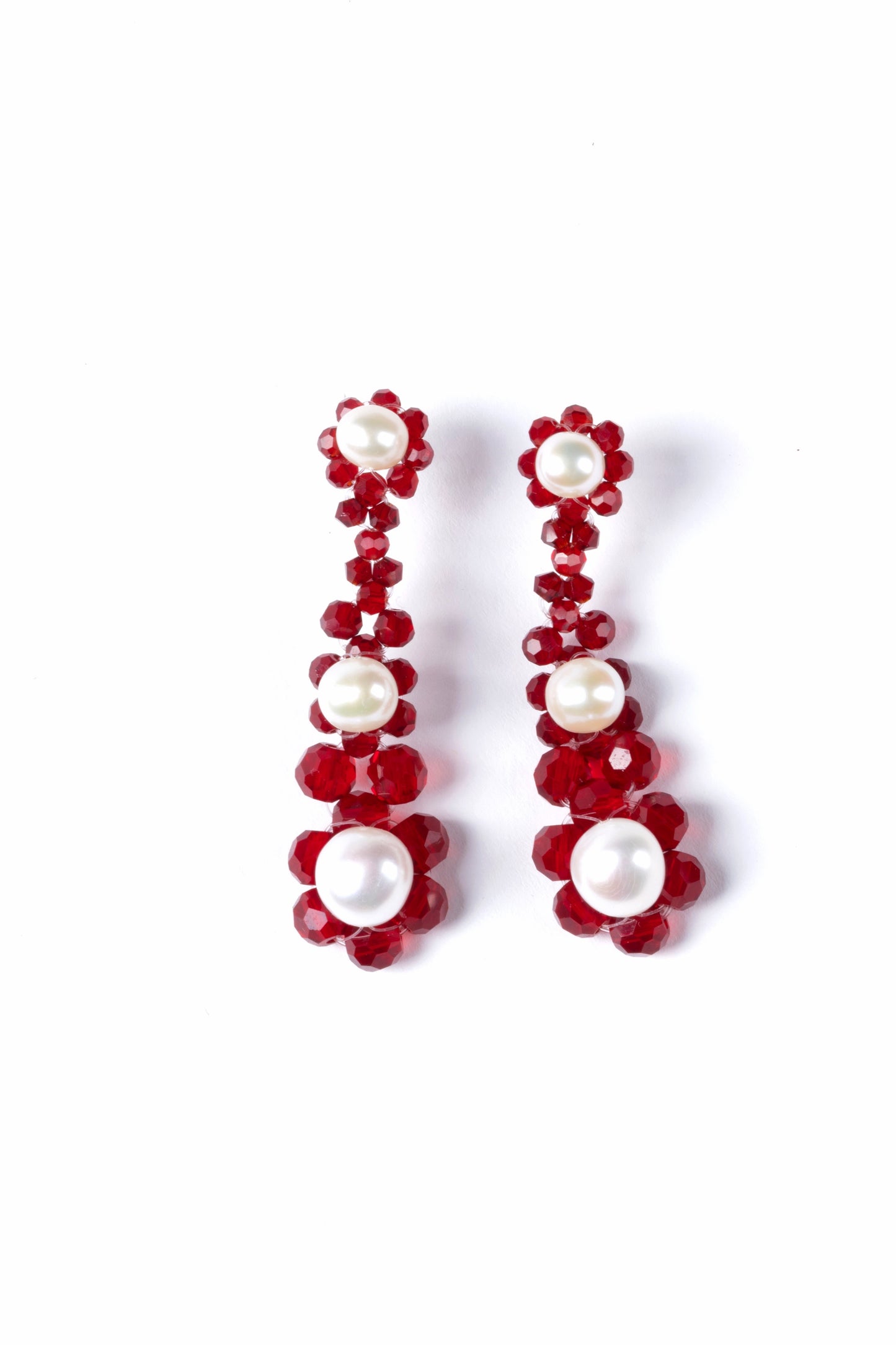 Crystal Beaded Baroque Pearl Necklace and Earrings Red