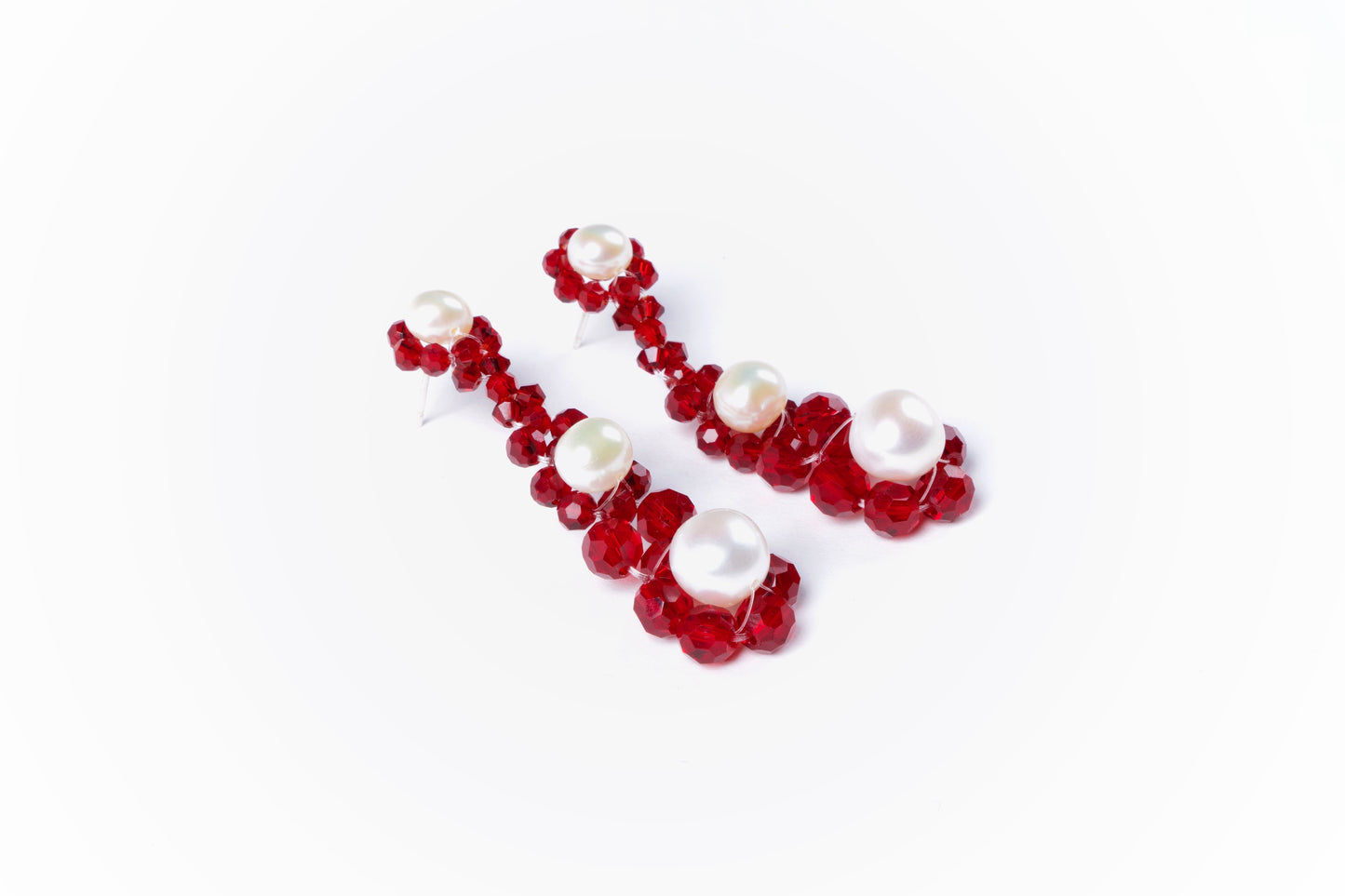 Crystal Beaded Baroque Pearl Necklace and Earrings Red