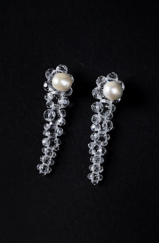 Crystal Beaded Baroque Pearl Dropped Earrings