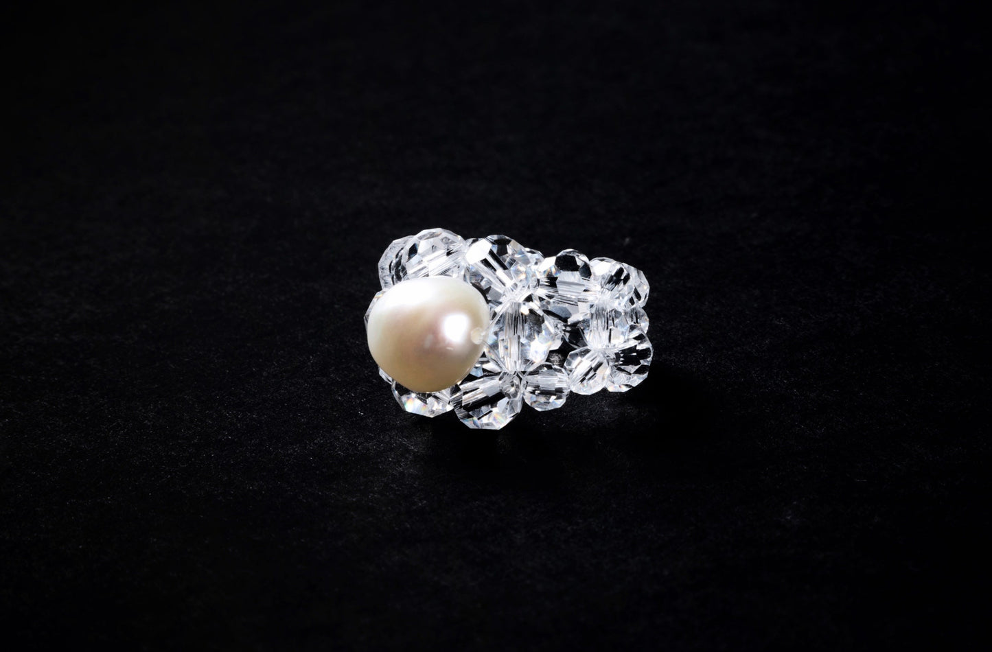 Crystal Beaded Baroque Pearl Ring