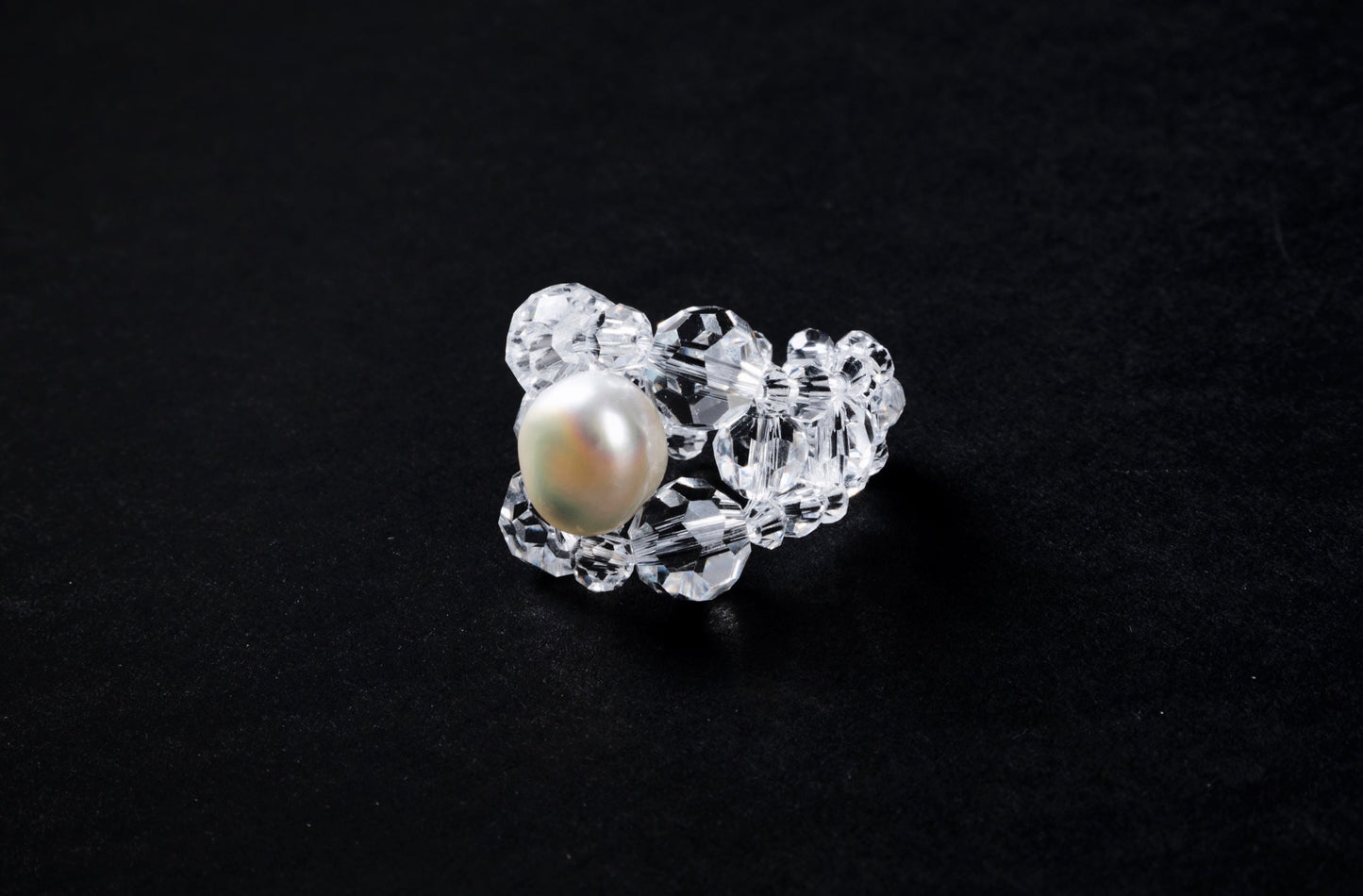 Crystal Beaded Baroque Pearl Square Ring